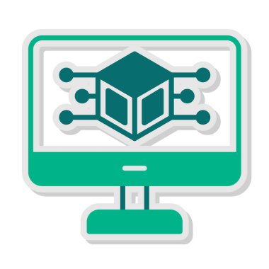 Bilgisayar Simülasyonu simgesi, vektör illüstrasyonu basit tasarım