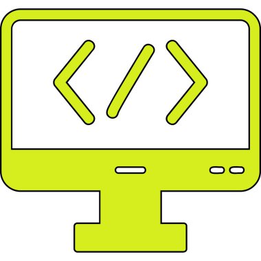 Bilgisayar ekranında kod simgesi, vektör illüstrasyonu basit tasarım