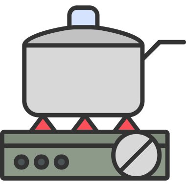 Gaz ocağında tava pişirmek. Web simgesi basit illüstrasyon