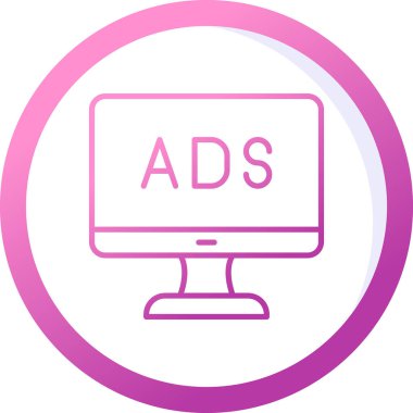 Web reklam simgesi, metin reklamları ile monitör, vektör illüstrasyonu