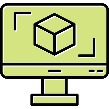 3D modelli bilgisayar ekranı, vektör illüstrasyonu