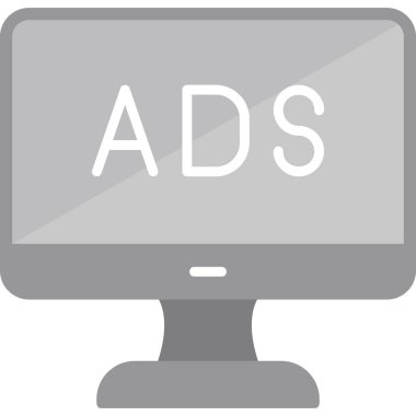 Web reklam simgesi, metin reklamları ile monitör, vektör illüstrasyonu