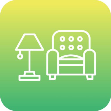 İç Tasarım Simgesi. Yer lambası ve Kol Sandalyesi tabelası. Vektör İllüstrasyonu