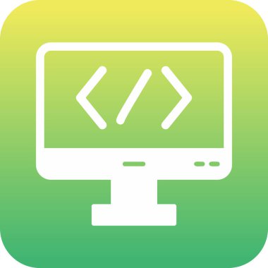 Bilgisayar ekranında kod simgesi, vektör illüstrasyonu basit tasarım