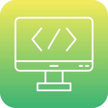 Bilgisayar ekranında kod simgesi, vektör illüstrasyonu basit tasarım