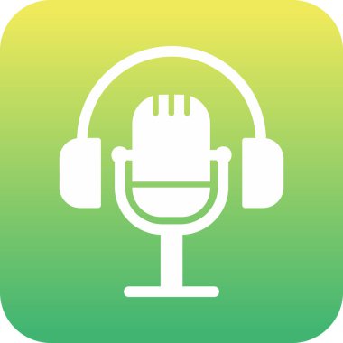 Mikrofon simgesi ve vektör illüstrasyonlu kulaklıklar