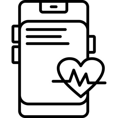 Ekranda kalp atış hızı simgesi olan akıllı aygıt, vektör, beyaz arkaplanda izole. Görüntü.