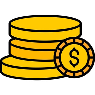 Dolar işareti ağ simgesi olan bozuk para yığını, vektör illüstrasyonu