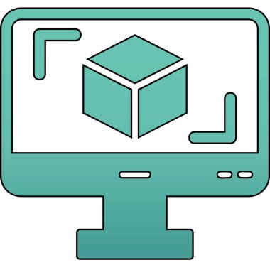 3D modelli bilgisayar ekranı, vektör illüstrasyonu