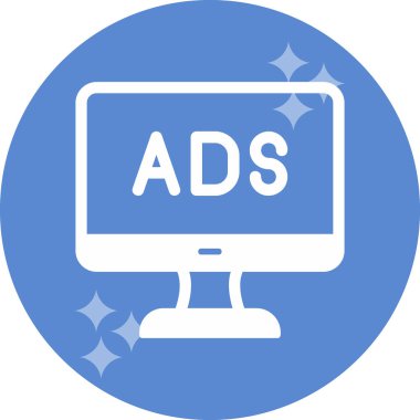 Web reklam simgesi, metin reklamları ile monitör, vektör illüstrasyonu