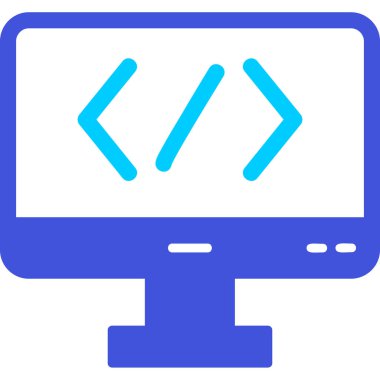 Bilgisayar ekranında kod simgesi, vektör illüstrasyonu basit tasarım