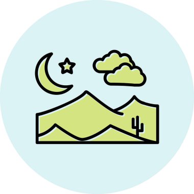 Dağdaki gece sahnesinin vektör illüstrasyonu 