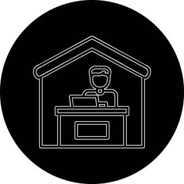 Ev hattı ikonunda çalış. Dışarıdan iş ilanı. Uzaktan ofis çalışanı sembolü. Kalite tasarım elemanı. Satır biçimi ev simgesi