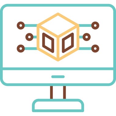 Bilgisayar Simülasyonu simgesi, vektör illüstrasyonu basit tasarım