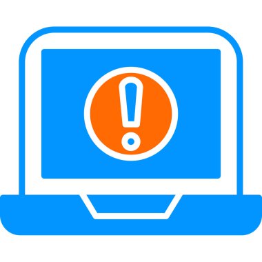 Dizüstü bilgisayar ekranında ünlem işareti, vektör illüstrasyonu basit tasarım