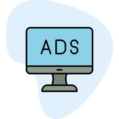 Web reklam simgesi, metin reklamları ile monitör, vektör illüstrasyonu