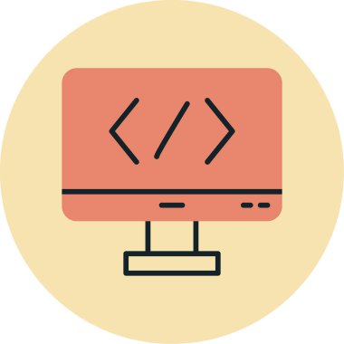 Bilgisayar ekranında kod simgesi, vektör illüstrasyonu basit tasarım