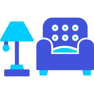 İç Tasarım Simgesi. Yer lambası ve Kol Sandalyesi tabelası. Vektör İllüstrasyonu