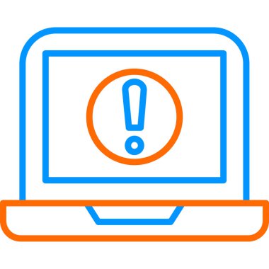 Dizüstü bilgisayar ekranında ünlem işareti, vektör illüstrasyonu basit tasarım