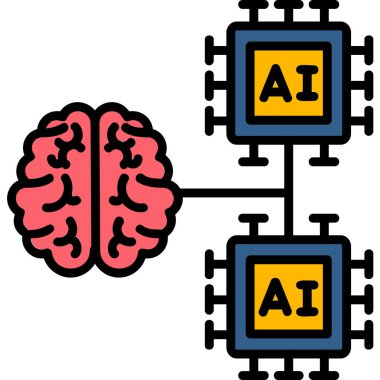 Yapay zeka simgesi, makine öğrenimi ve siber zihin egemenliği konsepti, vektör illüstrasyonu