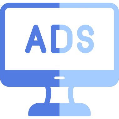 Web reklam simgesi, metin reklamları ile monitör, vektör illüstrasyonu