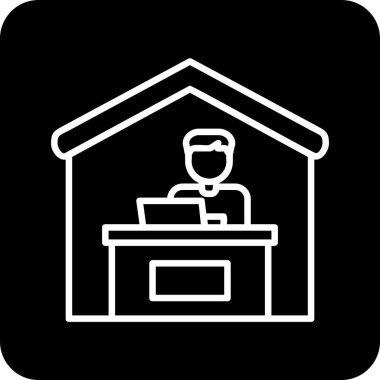 Ev hattı ikonunda çalış. Dışarıdan iş ilanı. Uzaktan ofis çalışanı sembolü. Kalite tasarım elemanı. Satır biçimi ev simgesi