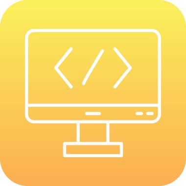 Bilgisayar ekranında kod simgesi, vektör illüstrasyonu basit tasarım