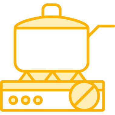 Gaz ocağında tava pişirmek. Web simgesi basit illüstrasyon