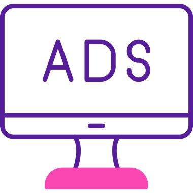 Web reklam simgesi, metin reklamları ile monitör, vektör illüstrasyonu