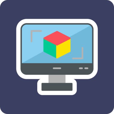 3D modelli bilgisayar ekranı, vektör illüstrasyonu