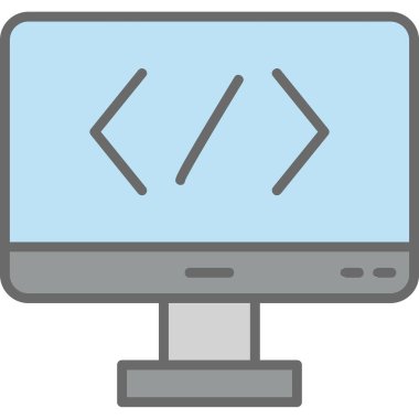 Bilgisayar ekranında kod simgesi, vektör illüstrasyonu basit tasarım