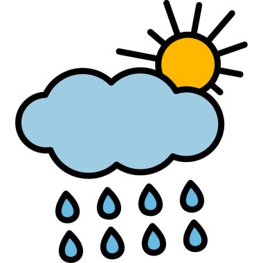 Yağmurlu bir hava. Web simgesi vektör illüstrasyonu 