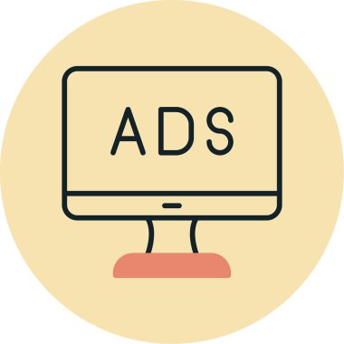 Web reklam simgesi, metin reklamları ile monitör, vektör illüstrasyonu