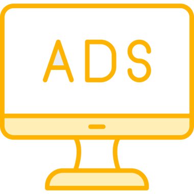 Web reklam simgesi, metin reklamları ile monitör, vektör illüstrasyonu