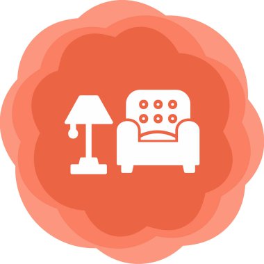 İç Tasarım Simgesi. Yer lambası ve Kol Sandalyesi tabelası. Vektör İllüstrasyonu