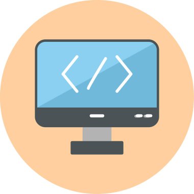 Bilgisayar ekranında kod simgesi, vektör illüstrasyonu basit tasarım