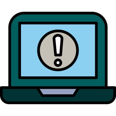 Dizüstü bilgisayar ekranında ünlem işareti, vektör illüstrasyonu basit tasarım