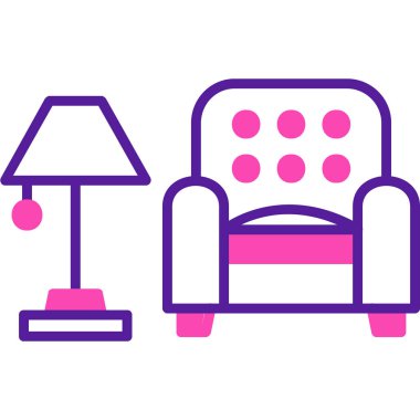 İç Tasarım Simgesi. Yer lambası ve Kol Sandalyesi tabelası. Vektör İllüstrasyonu