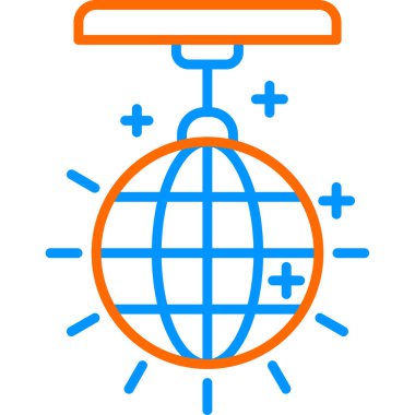 Disko topu, ayna topu ikonu. Dans pisti için ışıklandırma tasarımı ögesi, vektör illüstrasyonu  