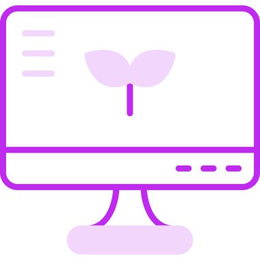 Ekranda bitki olan bilgisayar monitörü. Web simgesi vektör illüstrasyonu 