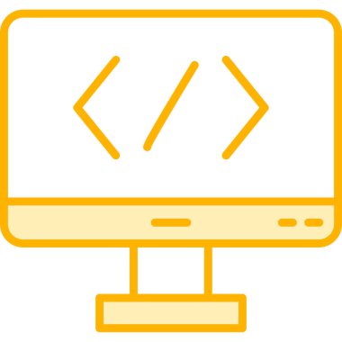 Bilgisayar ekranında kod simgesi, vektör illüstrasyonu basit tasarım