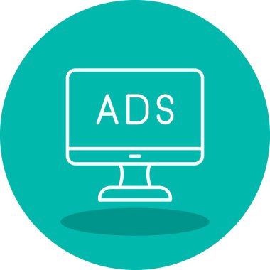 Web reklam simgesi, metin reklamları ile monitör, vektör illüstrasyonu