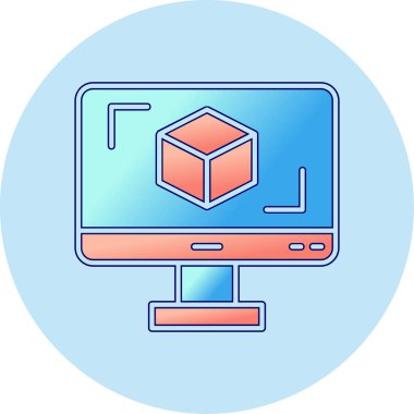 3D modelli bilgisayar ekranı, vektör illüstrasyonu