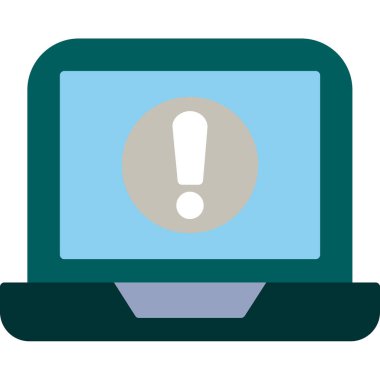 Dizüstü bilgisayar ekranında ünlem işareti, vektör illüstrasyonu basit tasarım