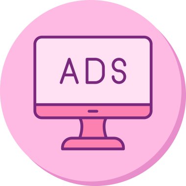 Web reklam simgesi, metin reklamları ile monitör, vektör illüstrasyonu