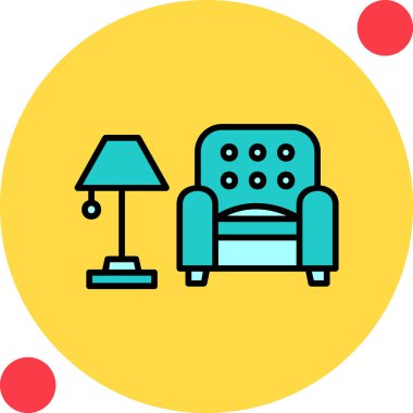 İç Tasarım Simgesi. Yer lambası ve Kol Sandalyesi tabelası. Vektör İllüstrasyonu