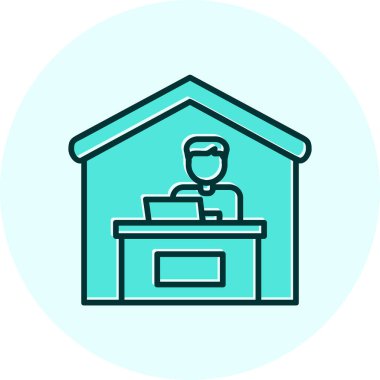 Ev hattı ikonunda çalış. Dışarıdan iş ilanı. Uzaktan ofis çalışanı sembolü. Kalite tasarım elemanı. Satır biçimi ev simgesi