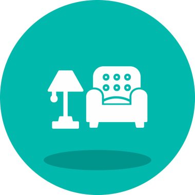 İç Tasarım Simgesi. Yer lambası ve Kol Sandalyesi tabelası. Vektör İllüstrasyonu