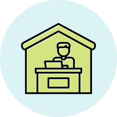 Ev hattı ikonunda çalış. Dışarıdan iş ilanı. Uzaktan ofis çalışanı sembolü. Kalite tasarım elemanı. Satır biçimi ev simgesi