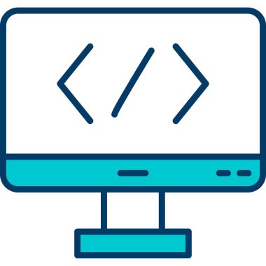 Bilgisayar ekranında kod simgesi, vektör illüstrasyonu basit tasarım